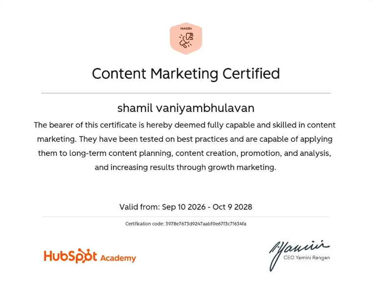 Best digital marketing strategist in Malappuram (1) SEO Certification – Shamil Hameed, Malappuram